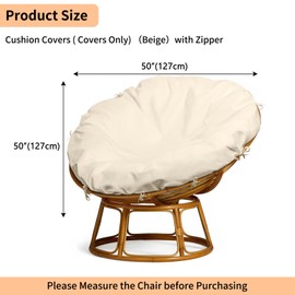 COSHNIBI Papasan Cushion Cover,420D Waterproof Removable Zipper Chair Cushion Cover Suitable for Indoor and Outdoor,50''L*50''H-Beige