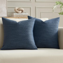 Meekio Set of 2 Dark Blue Pillow Covers 18 x 18 inches Decorative Throw Pillow Covers Textured Pillow Covers for Home Decor