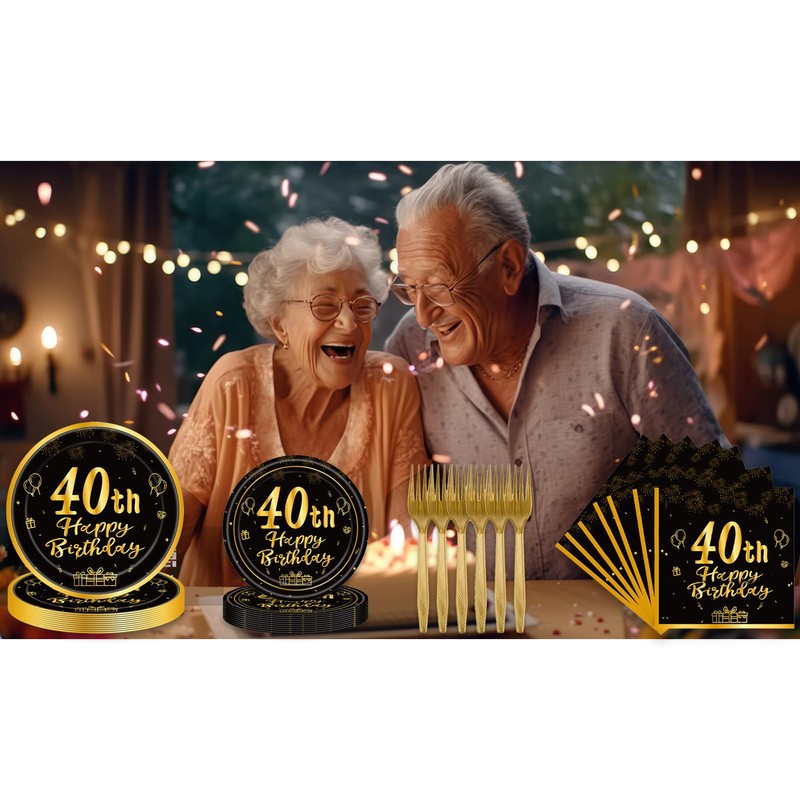 60Pcs 40th Birthday Party Supplies 40th Birthday Plates Napkins Forks