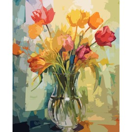 Tucocoo Tulip Paint by Numbers Kits 40 x 50 cm Canvas DIY Digital Oil Painting for Adults Beginners with Brushes and Acrylic Pigment - Abstract Watercolor Flowers for Home Decoration (Without Frame)