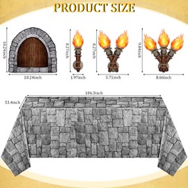 11 Pcs Medieval Scene Setter Set Window Torch Props Party Accessory Plastic Brick Tablecloth Knight Themed Castle Decorations Medieval Party Decorations for Party Table Wall Decor (Rustic Window)