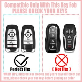Yekoubo Key Fob Cover with Cherry Keychain, Soft TPU Smart Key Case for Daily Carry, Compatible with Ford Fusion Mustang F150 Edge Explorer Lincoln MKZ MKC MKX (5-Button, Pink)