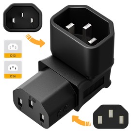 Vellcon [3PACK] IEC 320 C14 to C13 Right Angle AC Adapter, IEC 3Pole Male to Female 90Degree Up Angle AC Converter, C14 to C13 Up Angle AC Adapter, Black Color