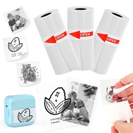 3 Rolls Mini Thermal Sticky Paper, Transparent Thermal Printer Paper with 57x25mm, Mini Thermal Printer Sticker Paper for Photo Journal Notes Memo