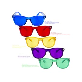 RobRia Mood Boost 5-Pack Color Therapy Glasses – Tinted Lens for Mood Enhancement, Chakra Balance, Meditation, Relaxation – Red, Yellow, Blue, Green, Purple