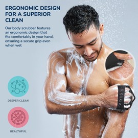 SILKLE Silicone Body Scrubber - Exfoliating Bath Brush and Skin Cleanser - Shower Sponge for Gentle Body Scrub and Wash - Silicone Scrubbing Care Tool for a Refreshed and Renewed You - Black