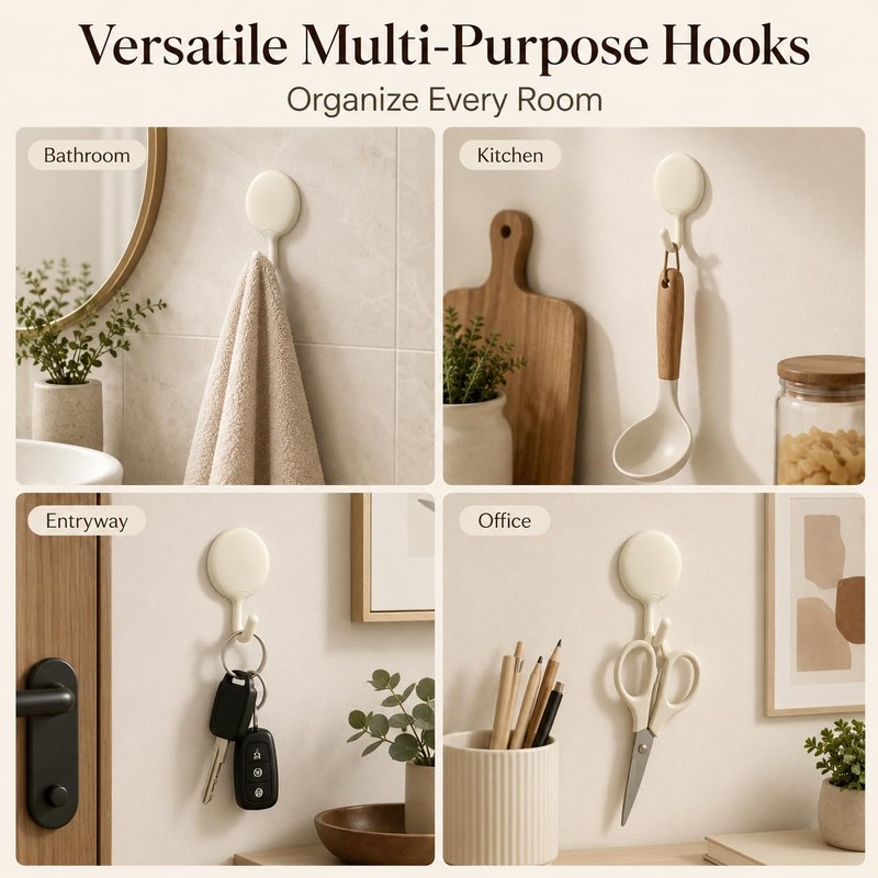 DAZANJA Adhesive Wall Hooks 8 Pack, Heavy Duty Hooks for