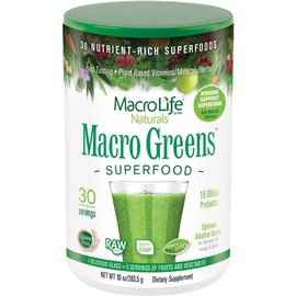 MacroLife Macro Greens Powder 38 Superfood Probiotics Antioxidants Digestive Enzymes & Adaptogen Supplement - Daily Super Green Juice & Smoothie Mix - Non-GMO Vegan Gluten-Free - 10oz (30 Servings)