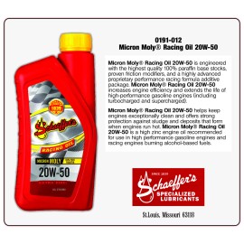 Schaeffer Motor Oil 191 Micron Moly® Racing Oil 20W-50 - 1qt