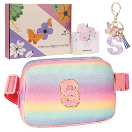 ONETOALL Initial Bumbags for Kids, Gifts for 7 8 9 10 Year Old Girls, Crossbody Bags Lightweight for Kids, Waist Bag & Fanny Pack with Key's Chain