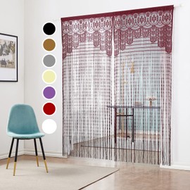 HSYLYM String Door Privacy Lace Curtain Macrame Boho Doorway Window Curtains for Wall Divider Windows Door Covers Decorative Room Separation (35×79in/90×200cm,Redviolet)