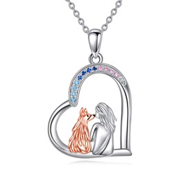 YAFEINI Wolf / Cat / Dog / Lion Pendant Necklace for Women 925 Sterling Silver Animal Chain Jewellery Gift for Girls Women, Sterling Silver