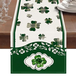 St. Patrick's Day Table Runner, Vintage Elegance Clover Table Runners, for Home, Party, Kitchen Dining Mantel Decor, Seasonal Spring Kitchen Dining Table Decoration, 13x72 Inches