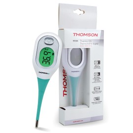 THOMSON Termometro digitale Thermo D3, febbre bambino adulto, misura rapida < 10s, alta precisione, display LCD retroilluminato 3 colori, memoria, uso orale ascellare rettale, impermeabile IP27