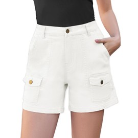 Rasutina Women Cargo Shorts White Jean Shorts for Women High Waist Denim Shorts with 6 Pockets 5 Inch Shorts Small
