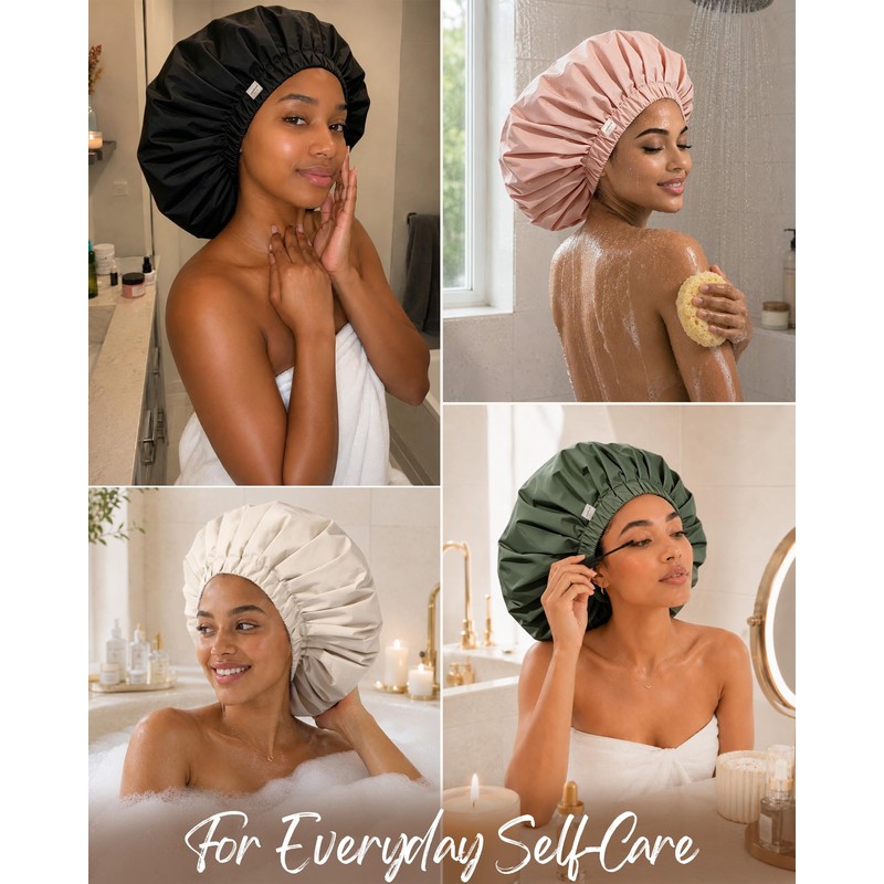YANIBEST Extra Large Satin Shower Cap Waterproof Reusable Cap for