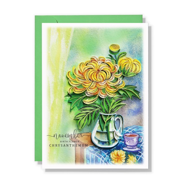 TUMYBee Chrysanthemum Birthday Card, November Flower Card, 5 x 7in,
