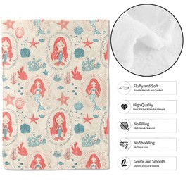MIEPOS Cute Mermaid Throw Blanket,50x60in,Soft,Lightweight Flannel,Red-Haired Mermaids Starfish Coral Blankets - Gifts for Kids Girls Women,for Couch Office Travel,Home Living Room Nautical Decor