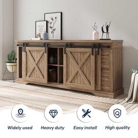 FREDBECK 6 FT Mini Cabinet Bypass Barn Door Hardware Kit Single Track 72inch Small Sliding Barn Doors Track Kit for 4 Doors Storage Closet Window TV Stand Wardrobe (No Cabinet)