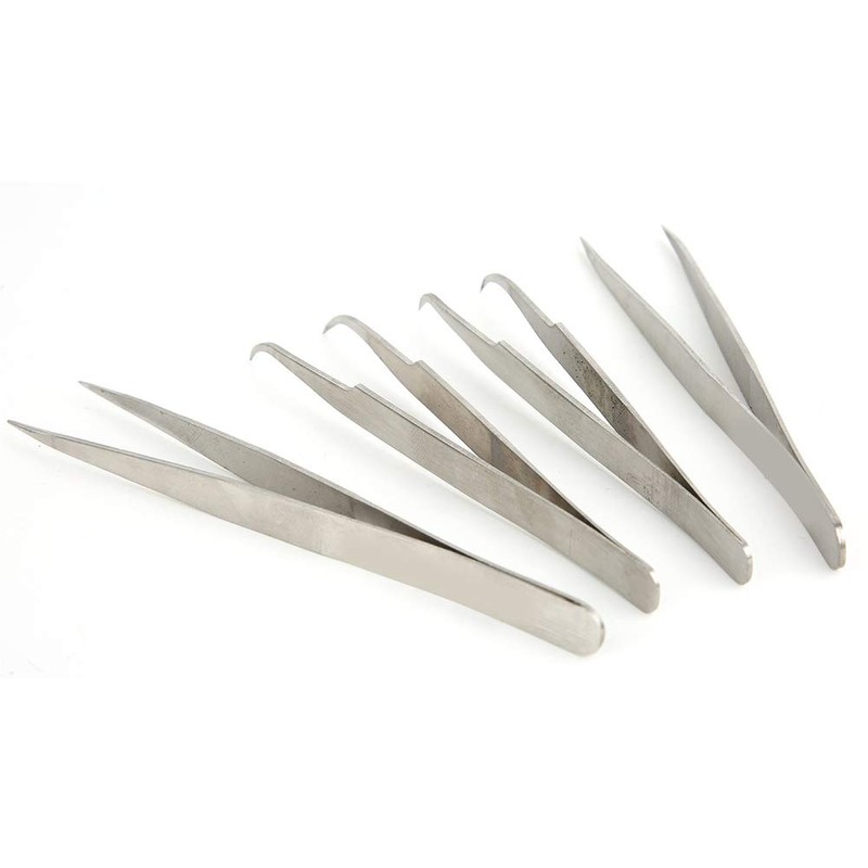 Fdit 4PCS Stainless Steel Straight & Curves Tweezer Tips Set,