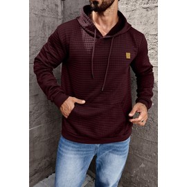 Aiyino Men's Hoodies Pullover Casaul Long Sleeve Drawstring Waffle Knit Hooded Sweatshirt with Kanga Pocket 3XL Wine Red
