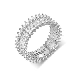 18K White Gold Plated Engagement Ring Promise Ring Wedding Eternity Bands Emerald Cut Cubic Zirconia Rings for Women Men Size 6