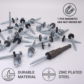 Pack of 30 Self Tapping Zinc Plated Steel Screws DIN 7504-K 4.8mm x 50mm with EPDM Washers Hex Washer Head Self Tapping Screws