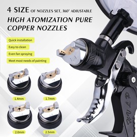 Zeinlenx HVLP Spray Gun with 10Pcs 600ML Disposable Paint Cups, 4 Nozzles,1.4/1.7/2.0/2.5mm, Automotive Gravity Feed Paint Spray Gun Kit with Air Compressor Regulator for Auto (Black)