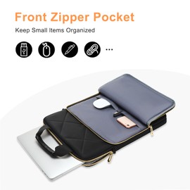 MOSISO Vertical Laptop Shoulder Bag,13-13.3 inch Computer Bag Compatible with MacBook, HP, Dell, Lenovo, Asus Notebook,Rhombus Quilted Messenger Bag with Front Pocket&Handle&Belt, Black