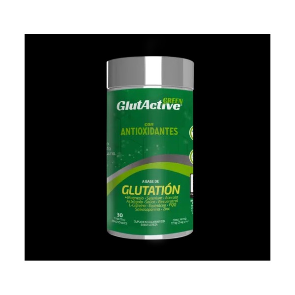 Glutactive Green Antioxidante con Glutatión, Cisteína, Resveratrol Con 30 Tabletas Masticables