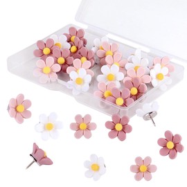 Bdfgh 30pcs Flower Drawing Pins Push Pin, Cute Pink Wall Pins for Pinboard Notice Board Cork Board Picture Pin Blossom for Kids Women White Cardboard Posters Decor