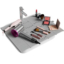 Johamoo Johamoo Bathroom Sink Cover for Counter Space, Sink Mat Foldable Sink Cover, Silicone Makeup Organizer Mat Space Saver, Small Bathroom & Rv Camper Travel Must Haves Accessories, Grey