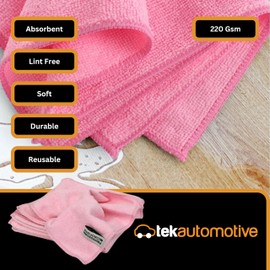 Tek Automotive Pack of 10 Pink Microfibre Cloths 40x40cm - Lint Free, Cleaning Cloths for Cars, Home, Dish Cloths, Car Detailing, Car Cleaning Supplies, Microfiber Cloth Multipack