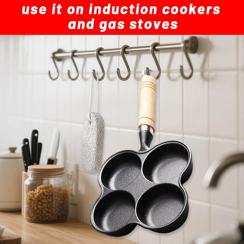 Sunicon 4 Cup Eggs Pan, Cast Iron Fried Egg Pan,