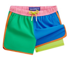 maamgic Boys Swim Trunks with Compression Liner Vintage Swim Shorts Toddler Swimsuit Fluorescent Green 4T
