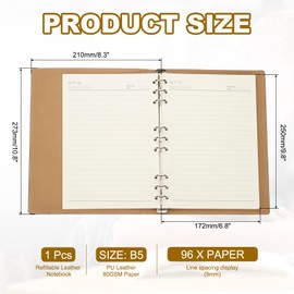 PATIKIL B5 Refillable Leather Notebook, 9 Ring Hardcover Binder Notebook 96 Sheets for Business Office Study Writing Journal Personal Planner, Blue