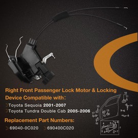 Door Lock Front Right Latch Actuator Compatible with Toyota Sequoia 2001-2007, Toyota Tundra Double Cab 2005-2006 Passenger Finished Lock Block+Locking Device Replaces #69030-0C020