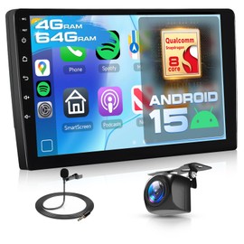 [4G+64G] 10-inch Android 15 Car Stereo with Wireless CarPlay & Android Auto,Snapdragon 8-Core, Double Din, WiFi/Bluetooth 5.1, FM/RDS, 36EQ,DSP Hi-Res Chip,Fan Cooling,SWC,Radio for Most Car Models