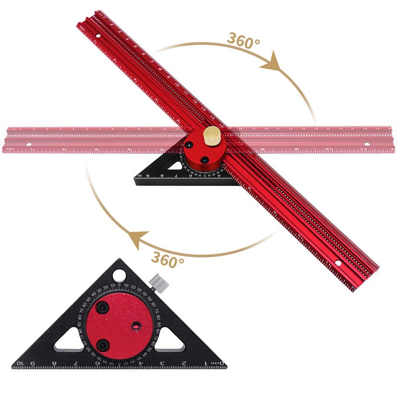 400mm Woodworking Hole Scribing Ruler Aluminum Alloy 360° Rotating Line