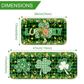Unibyby St Patricks Day Kitchen Rugs Saint Patricks Day Gnome Kitchen Mats for Floor, Shamrock Kitchen Rugs and Mats Non Skid Washable Set of 2, Leprechaun Kitchen Decor 17x29 and 17x47 Inch