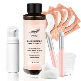 SVECKE Lash Concentrate Shampoo 100ml for Lash Extension, Lash Shampoo Kit for Eyelash Cleansing, Oil-Free Eyelash Extension Cleanser Concentrate, Lash Cleaning Kit with Brush Bottle