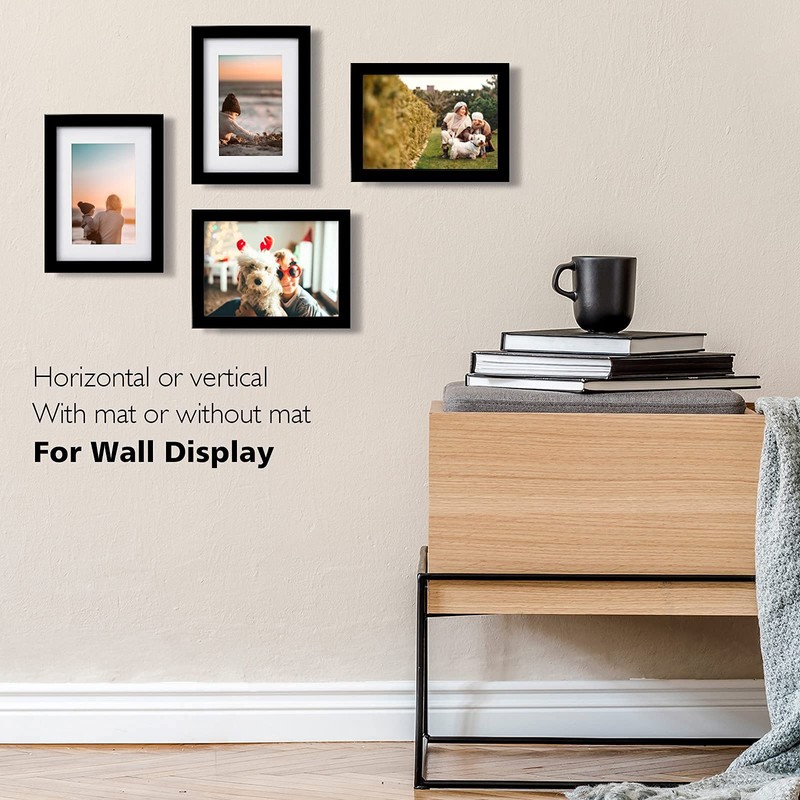 KINLINK 6x8 Picture Frame Black Set of 4, Wooden Photo