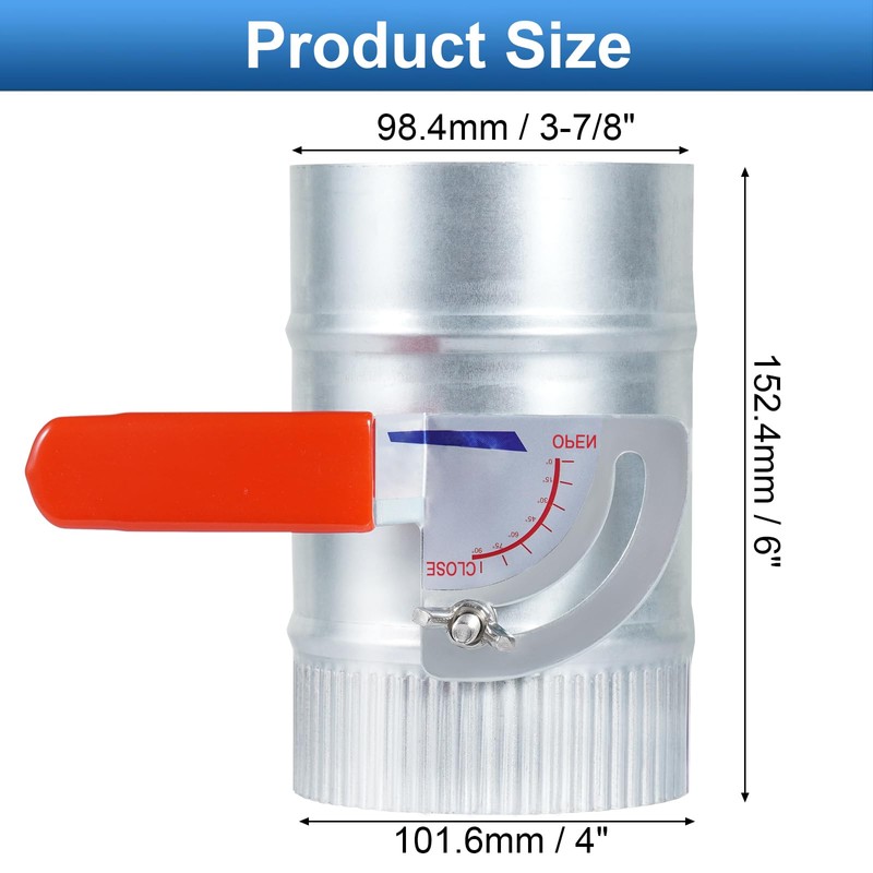 TOP-VIGOR 4 Inch HVAC Duct Manual Volume Backdraft Damper, Galvanized