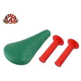 ALTA Green Diamond Saddle & Red Triangle Grips BMX BIKES.