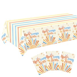 3Pcs Here Comes The Son Baby Shower Decorations Tablecloths Plastic Sunshine Table Covers Disposable Boho Sun Party Table Cloth for Boy,Here Comes The Son Baby Shower Decorations (Sunshine)
