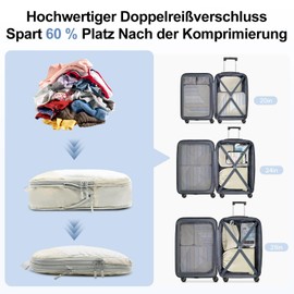 Qlfyuu 10-Piece Suitcase Organiser Set, Packing Cubes Compression for Backpack and Suitcase, Packing Cubes for Travel, Travel Essentials Suitcase Organiser, Packing Bags for Suitcases, Beige