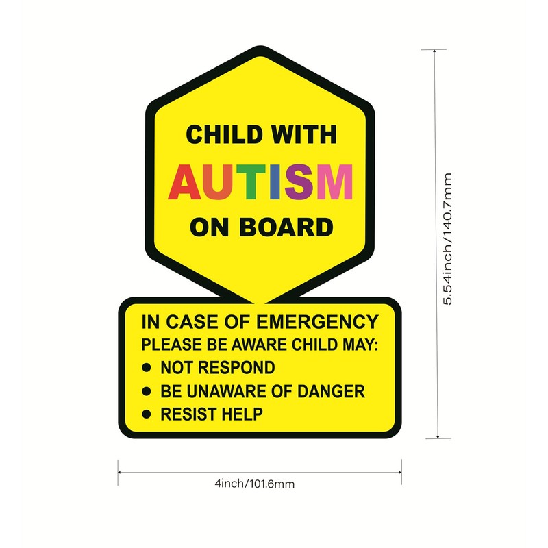 Child with Autism On Board Sticker,5pcs 4x5.54 inch Autistic Child