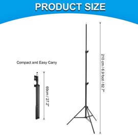 PATIKIL 6.9ft Light Stand Photography, Adjustable Light Stand Photography Tripod Stand Heavy Duty Portable for Ring Light Video Recording Studio Cameras Strobe
