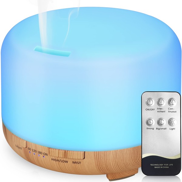 Hianjoo Aroma Diffuser 450 ml Humidifier with Timer, Ultrasonic Aromatherapy Diffuser LED with 7 Colours for Office, Yoga, Spa, Bedroom - Wood Colour