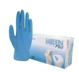 Guantes desechables Ambiderm Plus color azul talla M de látex con polvo x 100 unidades